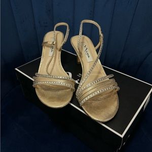 Nina - Rose Gold Mid Heel Sandals